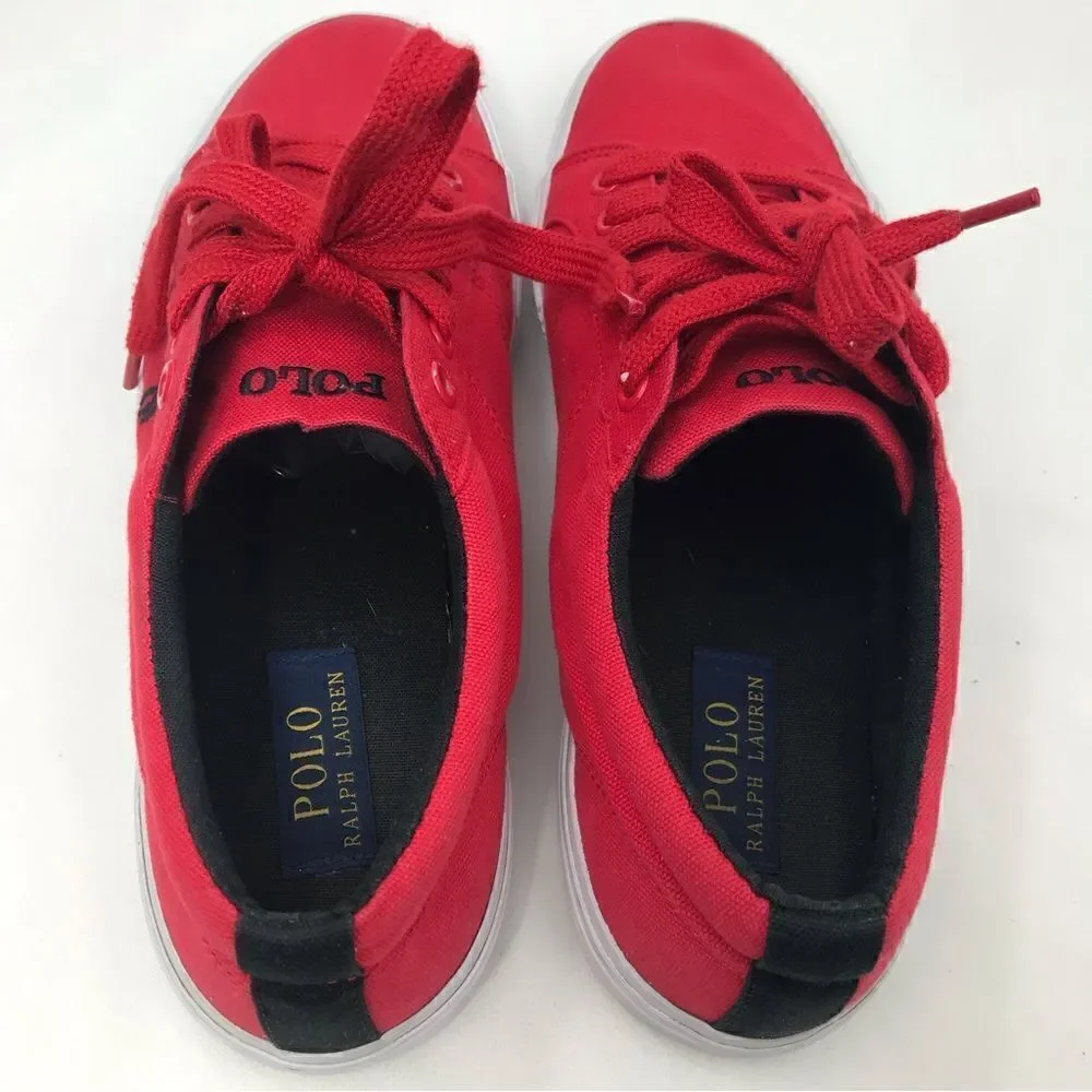 Polo Ralph Lauren Red Canvas Lace Up Deck Boat Shoes with Black Logo